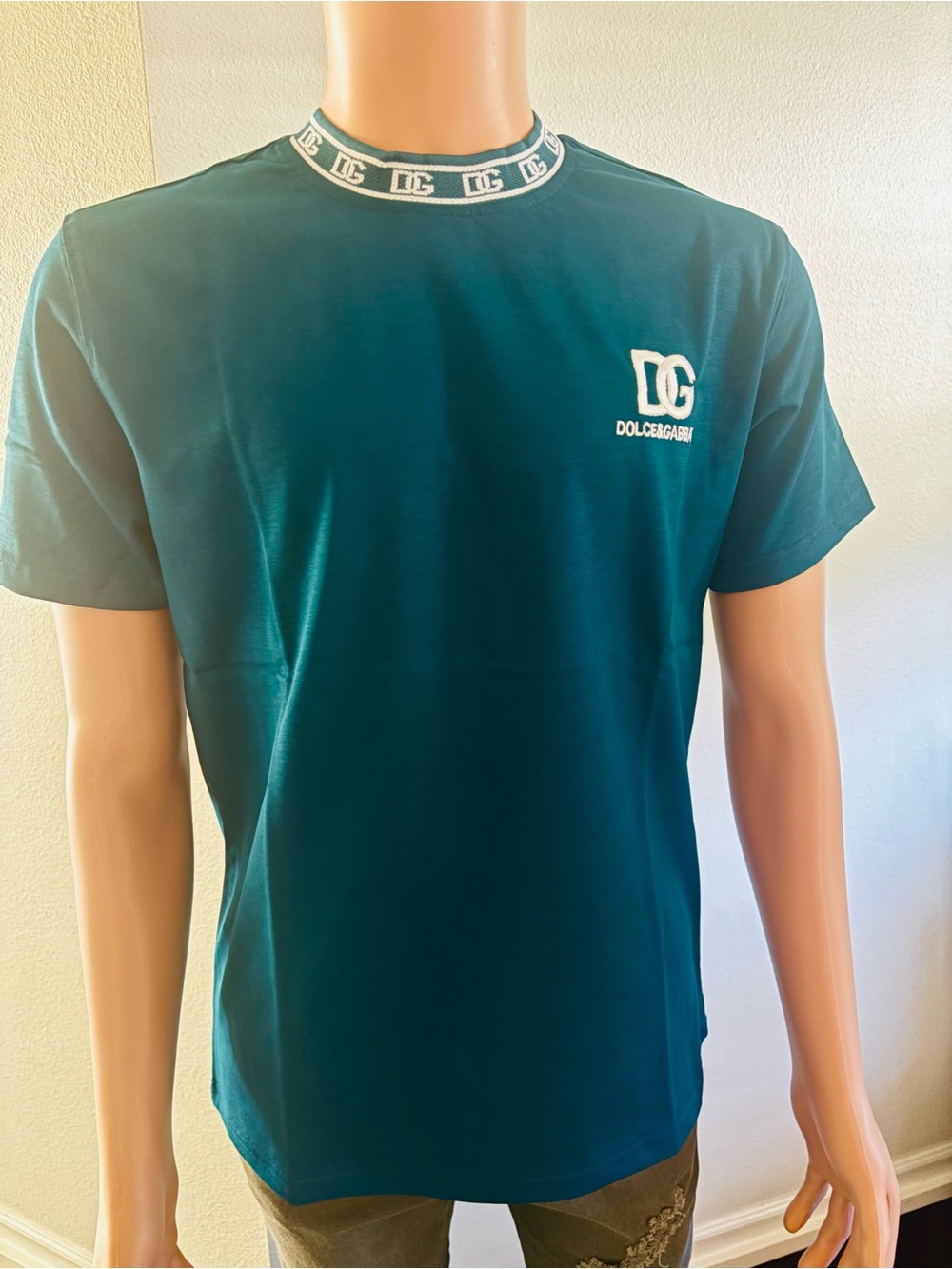 Dolce & Gabbana Teal Logo Crew Neck Short-Sleeve Tee